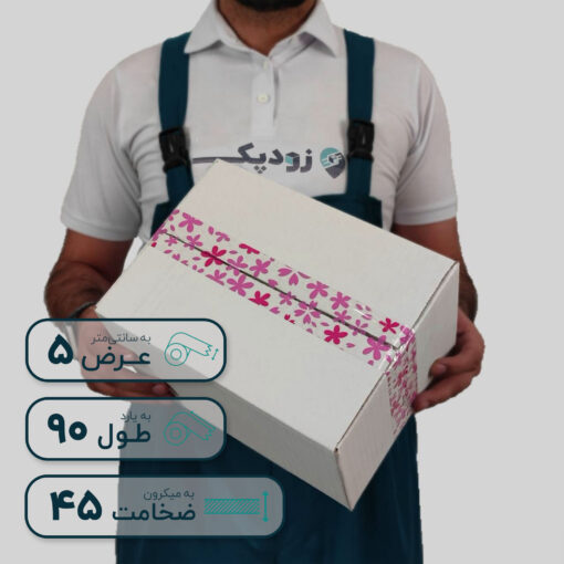 چسب پهن زودپک شفاف 45 میکرون 5 سانتیمتر 90 یارد طرح گلبرگ