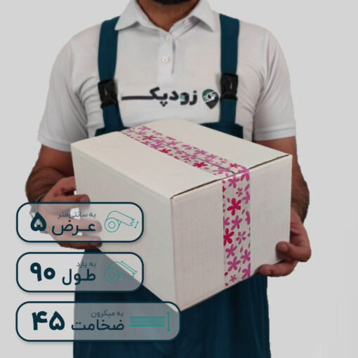 چسب پهن زودپک شفاف 45 میکرون 5 سانتیمتر 90 یارد طرح گلبرگ