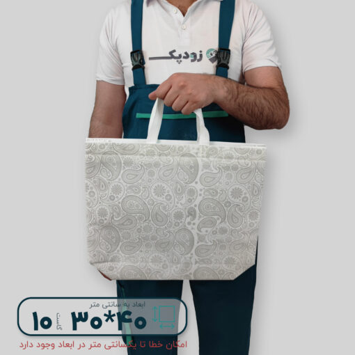 ساک دستی پارچه سوزنی دستگیره زنبیلی ۳۰*۴۰ فول گاست ۱۰ طرح بادابته